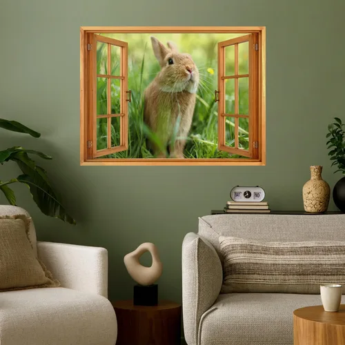 Vista 21 de wall26 Adhesivo decorativo para pared, diseño de oso y mariposa fuera de una ventana abierta, no se pega ni se pega, papel tapiz no tejido