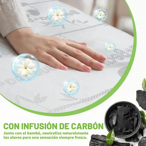 Vista 6 de Protector de colchón de bambú premium impermeable Extra suave Carbón fundido para control de olores Se adapta a camas de hasta 21 pulgadas