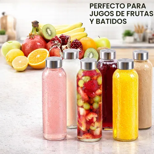 Vista 4 de Brieftons Botellas de agua de vidrio de borosilicato de 18 onzas, paquete de 6, aptas para lavavajillas, tapas de acero inoxidable a prueba