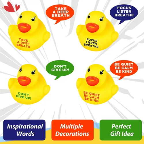Vista 4 de Juego de 60 patos de goma inspiradores a granel, regalos de agradecimiento motivacionales y recuerdos de fiesta, recompensas de regreso a clases