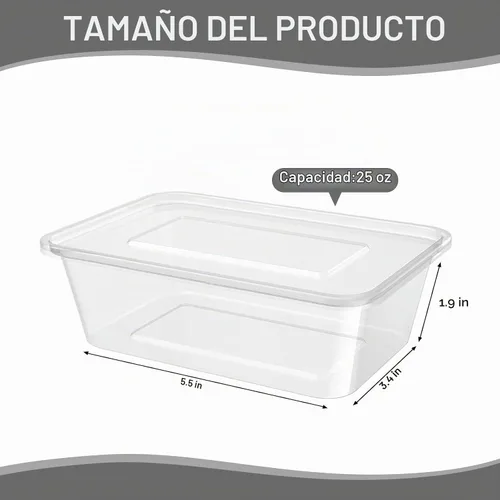 Vista 2 de 120 recipientes de plástico para preparación de comidas con tapas, contenedores desechables transparentes de 25 onzas para almacenamiento
