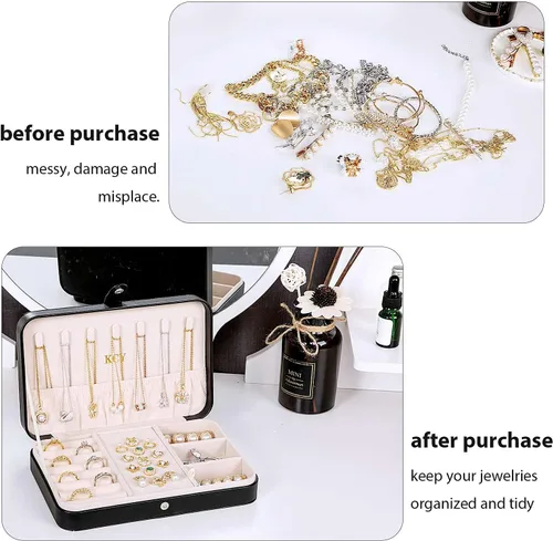 Vista 8 de KCY Organizador de joyero para mujeres y niñas 2 cajas pequeñas y grandes de piel sintética para guardar joyas aretes anillos collares pulseras