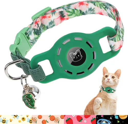 Vista 10 de BINGPET AirTag - Collar de gato con campanas, collar elástico de seguridad mejorado con soporte para collar de gato Airtag, collares de gato