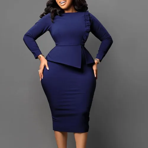 Vista 2 de Vestido ajustado con péplum para mujer, sexy, cuello corazón, manga corta, para oficina, trabajo, por debajo de la rodilla, vestido de verano