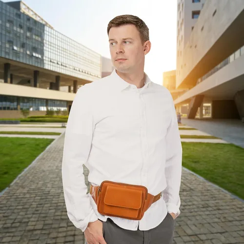Vista 3 de Le Donne Riñonera de cuero - Riñonera elegante y de moda - Riñonera de diseñador para hombres y mujeres - Bolsa de viaje para todas partes y uso