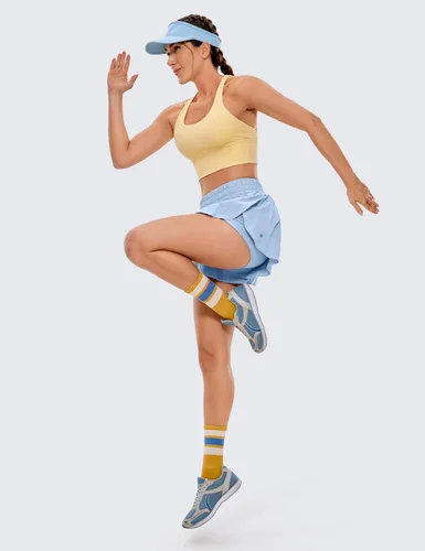 Vista 18 de CRZ YOGA Pantalones cortos de correr 2 en 1 para mujer, cintura alta, secado rápido, para atletismo, gimnasio, descanso, entrenamiento, lindas