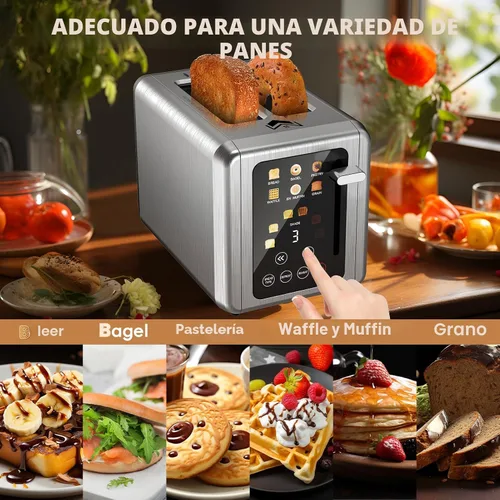 Vista 4 de WUNLY Tostadora de 2 Rebanadas, Panel de Control Dual Independiente con Pantalla Táctil, 5 Funciones Básicas y Cuenta Regresiva Digital, 6 Ajustes