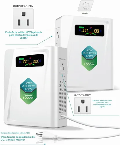 Vista 2 de ZHENGXI Transformador de reducción de 120 V a 100 V 1000 W, convertidores de voltaje de potencia, sin ruido, diez funciones de protección, usando