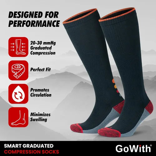Vista 4 de GoWith Compression Socks for Men & Women, Cushioned 20-30 mmHg Graduated Compression Running Socks, Athletic Knee High Socks