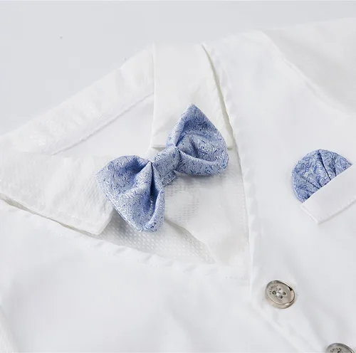 Vista 2 de Chaleco blanco para bebé, caballero, camisa blanca, corbatín, esmoquin, overol