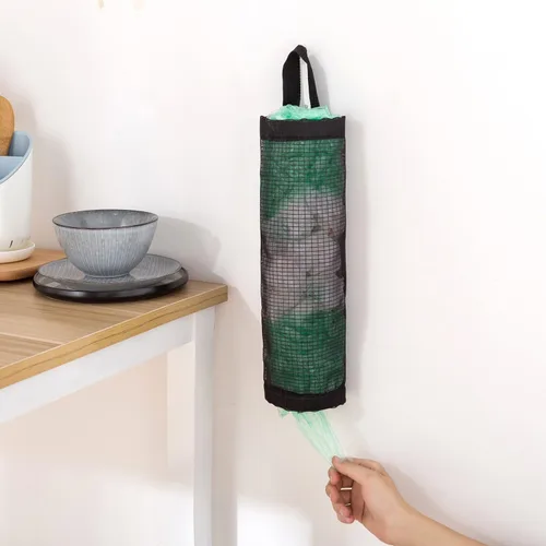 Vista 3 de Soporte para bolsas de plástico, 2 piezas de poliéster para bolsas de comestibles, dispensador de plástico, plegable, transpirable, lavable