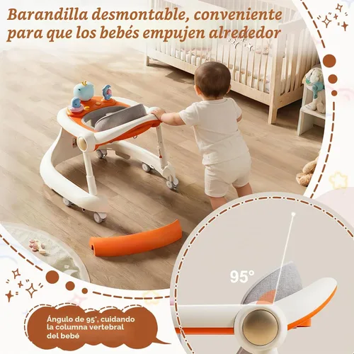 Vista 6 de Andador plegable para bebés con ruedas, caminadores de actividades para niños y niñas