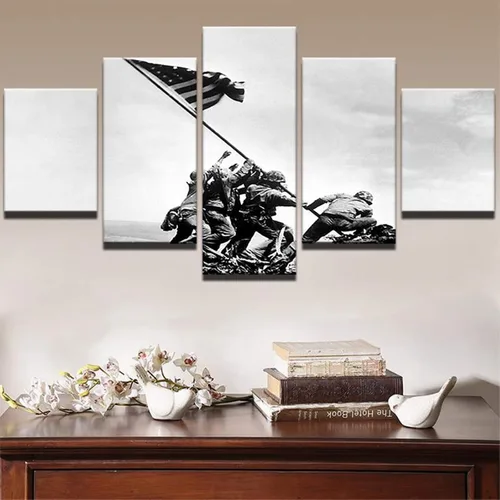 Vista 5 de HAOSHUNDA Iwo Jima - Póster de la bandera de la Segunda Guerra Mundial de los marines de Estados Unidos, pintura moderna en lienzo, cuadro de arte