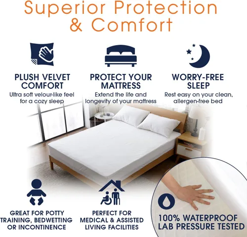 Vista 4 de Cheer Collection Protector de colchón individual 100% impermeable de terciopelo suave y silencioso