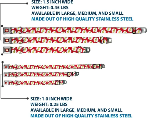 Vista 3 de Buckle-Down Collar de perro hebilla de cinturón de seguridad Flash Logo disperso rojo blanco amarillo 9 a 15 pulgadas 1.0 pulgadas de ancho