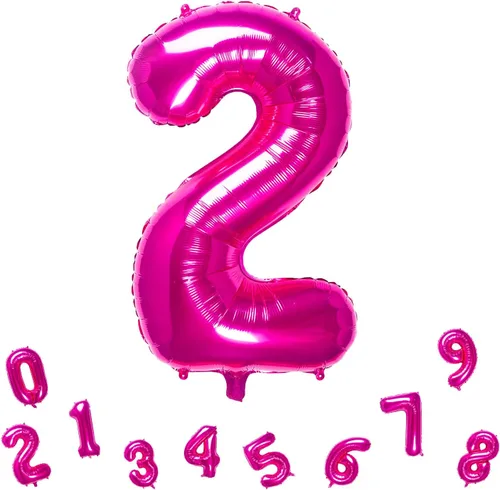 Vista 8 de Globos de aluminio de 32 pulgadas color rosa con el número 0, suministros de decoración de fiesta de cumpleaños (globo rosa número 0)