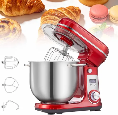 Vista 11 de Batidora de pie con cabezal inclinable de 6 L, batidora de pie de cocina con batidor, gancho para masa y batidor de alambre, ajustable de 6 Gris