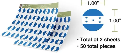 Vista 3 de Desert Cactus Pegatinas de vinilo con la bandera de Honduras, diseño de país, redondo, dos hojas, 50 piezas en total, con logotipo para niños, álbum