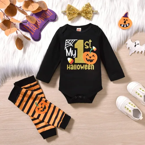Vista 3 de Baby Girl Halloween Costumes My 1st Halloween Outfits Romper+ Tutu Skirt+ Striated Leg Warmer+ Bunny Headband Outfit Set