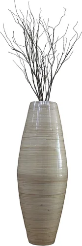 Vista 9 de Uniquewise Jarrón de bambú con forma de cilindro – Jarrón decorativo alto hecho a mano – Ideal para comedor, sala de estar y entrada, elegante pieza
