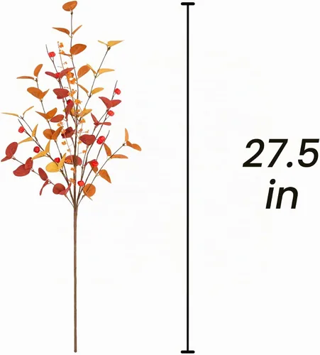 Vista 2 de 6 piezas de tallos de eucalipto artificial, decoraciones de otoño, ramas de hojas, decoraciones de otoño con ramas de flores de otoño y plantas