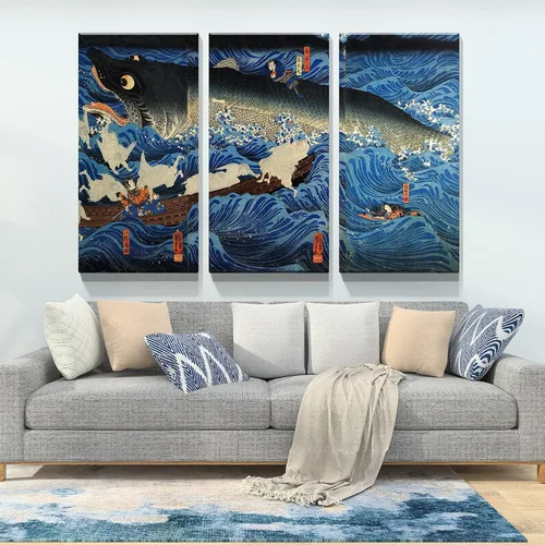 Vista 3 de Denozer - Lienzo decorativo para pared de 3 piezas - La reproducción de pintura al óleo de Ukiyoe Giclée, impresiones en lienzo estiradas