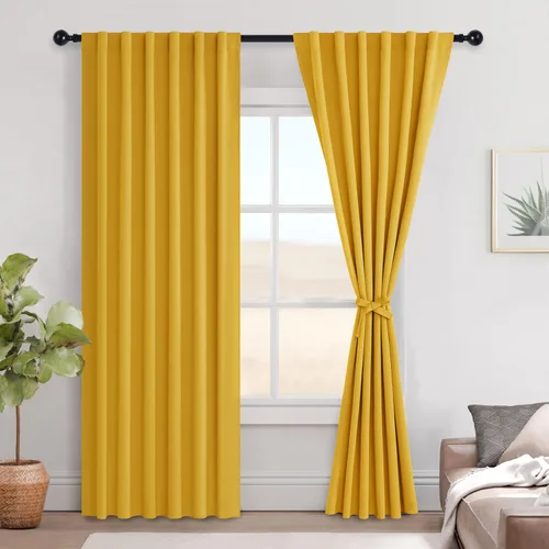 Vista 55 de Hiasan Cortinas opacas negras para dormitorio, cortinas opacas cortas de 45 pulgadas de largo, con aislamiento térmico, bolsillo para barra