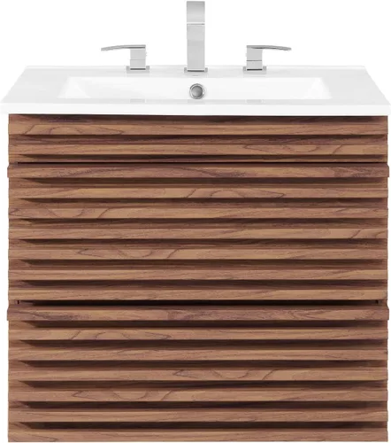 Vista 6 de Modway Render - Tocador de baño de pared de 24 pulgadas, color blanco nogal