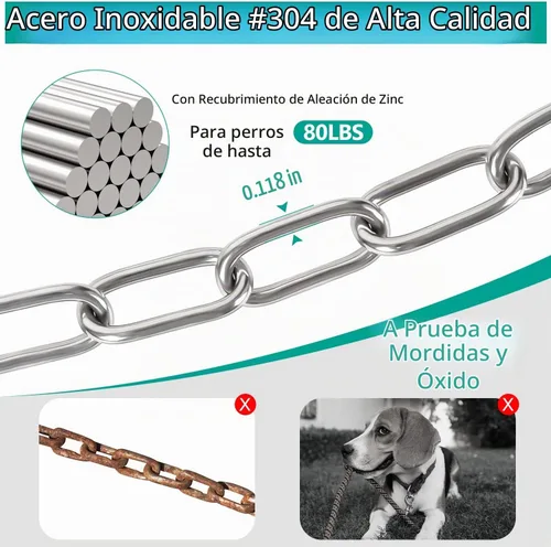 Vista 3 de Tresbro Cadenas de perro resistentes para exteriores, cable de amarre de acero inoxidable de 15 pies con gancho giratorio para perros pequeños