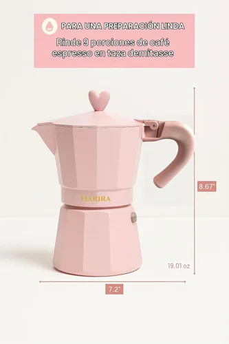 Vista 5 de HARIRA Cafetera de 9 tazas de café de estilo italiano y cubano, cafetera de aluminio duradera con mango ergonómico, rica infusión aromática