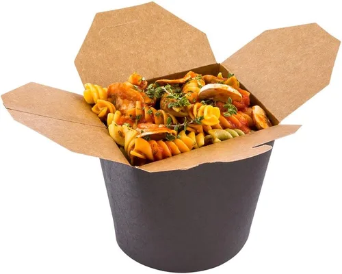 Vista 4 de Restaurantware Bio Tek - Contenedores de comida de 3.2 x 2.9 x 4 pulgadas, 200 cajas de fideos duraderas, desechables y sostenibles, cajas redondas