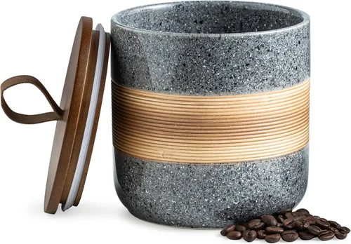 Vista 14 de Miamolo Tarro de cerámica con tapa, pequeño recipiente de café para café Beige