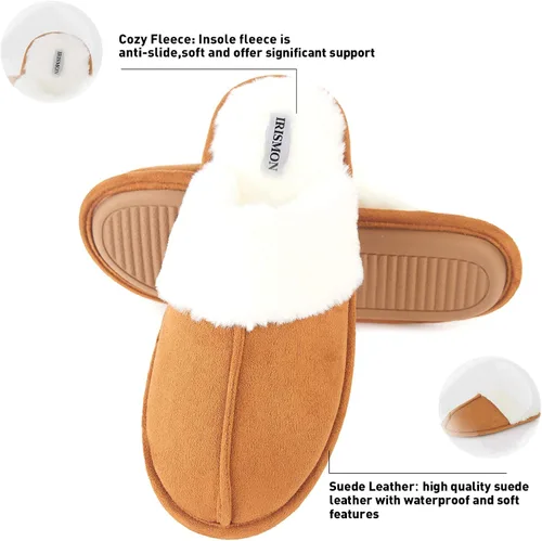 Vista 2 de IRISMON Pantuflas de gamuza sintética para mujer, cómodas pantuflas de piel cálida con espuma viscoelástica, antideslizantes, transpirables