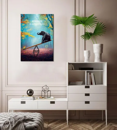 Vista 6 de SKASNFAI Arte de Pared de Elefante Mentalidad Motivación Lienzo de Pared de Oficina Póster de Animales Obra de Arte Enmarcada para Sala de Estar
