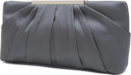 Vista 11 de Bolso de mano elegante de noche CHARMING TAILOR con plisados de satén, bolso formal sencillo y elegante para mujer Negro