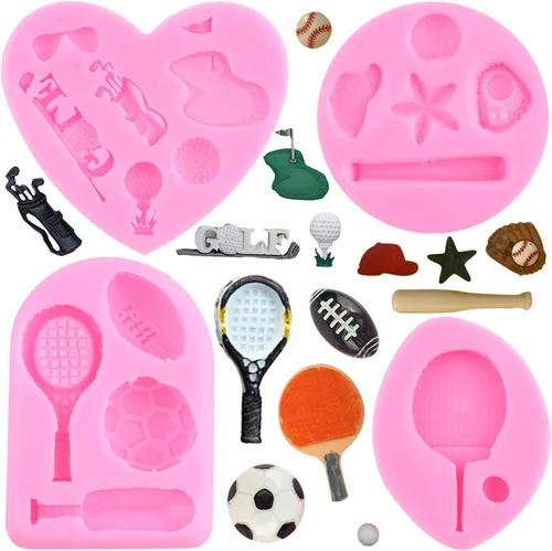 Vista 10 de ZiXiang Moldes de silicona para béisbol, bate de béisbol, guante, sombrero, fondant, baloncesto, fútbol, rugby, chocolate para decoración