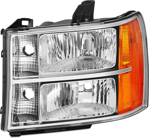 Vista 2 de Par de ensamble de faros Reinko compatible con GMC Sierra 1500 2007-2013/Sierra 2500HD 3500HD 2007-2014, carcasa de lámpara de repuesto cromada