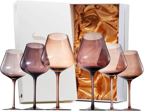 Vista 12 de Colors of Love - Juego de 6 copas de vino de cristal rosa y rojo de San Valentín, estilo italiano, elegante estilo italiano, cristalería de 24