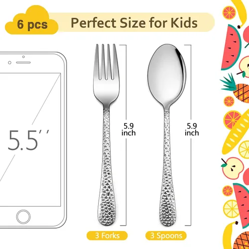 Vista 2 de LIANYU Juego de cubiertos para niños de 6 piezas, cubiertos de acero inoxidable para niños, incluye cucharas y tenedores para niños, juego