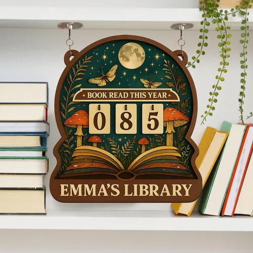 Vista 11 de Rastreador de Lectura de Libros Personalizado, Contador de Libros Leídos Este Año, Decoración de Biblioteca, Letrero de Seguimiento de Libros