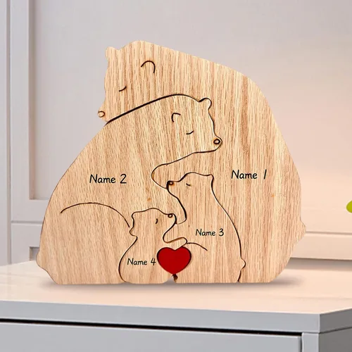 Vista 9 de Rompecabezas personalizado con nombre de la familia, rompecabezas de oso de madera, rompecabezas de madera personalizable de roble decorativo