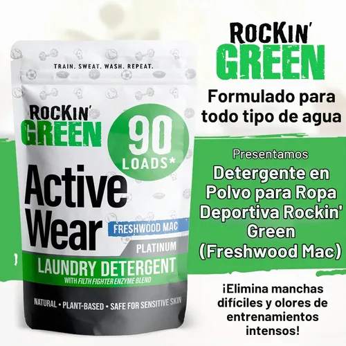 Vista 3 de Detergente para ropa Rockin' Green, Detergente en polvo para ropa a base de plantas, Detergente para ropa totalmente natural, Combate el olor vegano