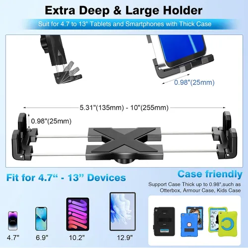 Vista 6 de Soporte para tablet de automóvil para camión, iPad con soporte de brazo ajustable de 15 pulgadas para tablet iPhone 4.7-13 pulgadas, iPad Pro Air