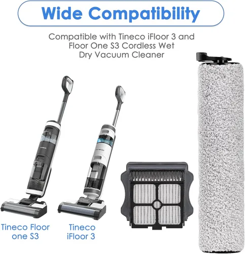 Vista 2 de Rodillos de cepillo de repuesto y filtros HEPA compatibles con Tineco Floor One S3/iFloor 3, aspiradora inalámbrica en seco y húmedo, kit