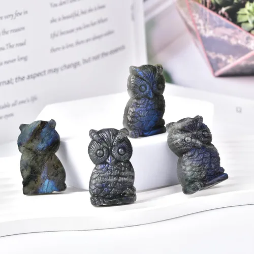Vista 6 de JIC Gem Piedras de cristal de cuarzo labradorita natural, 2 piezas, tallada a mano, magnífica escultura de arte de cristal, adorno de piedra