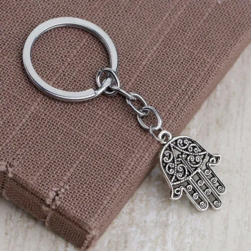 Vista 9 de Meiligo® Moda retro mal de ojo llavero joyería hueco protector mano de Fatima Palm Charm Key Rings