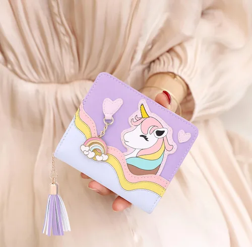 Vista 2 de UTO Cartera para niñas de cuero vegano pequeño borla colgante titular de la tarjeta Kawaii monedero 1166, 1166 Púrpura