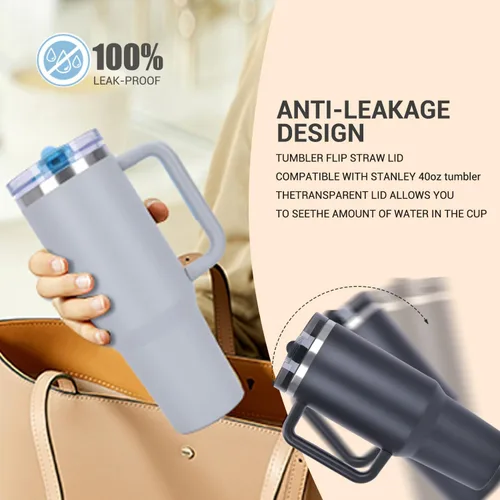 Vista 10 de Quencher ProTour - Vaso térmico de 40 onzas con asa - Botella de agua de acero inoxidable 100% a prueba de fugas aislada al vacío 2 tapas
