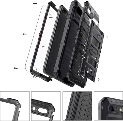 Vista 6 de Mitywah Funda impermeable para iPhone 7/iPhone 8 / iPhone SE 2020, funda de metal resistente de grado militar, protección de cuerpo completo