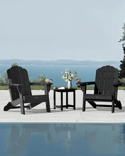 Vista 2 de Silla Adirondack plegable, silla Adirondack de HDPE con 2 soportes para tazas, sillas para fogatas al aire libre de fácil montaje para patio
